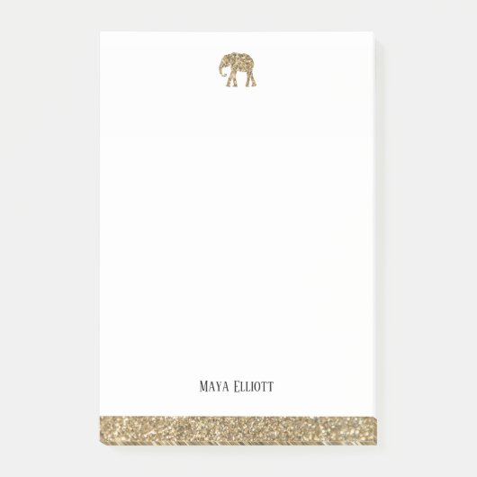 Post-it® Blanc avec Parties scintillant Gold Faux Elephant  (Devant)