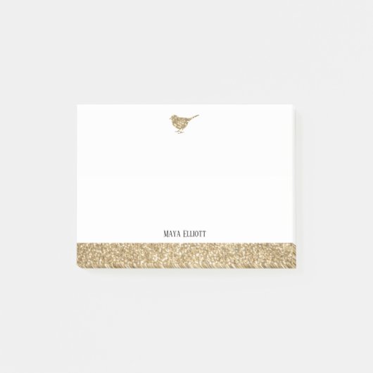 Post-it® Blanc avec Parties scintillant Gold Faux Oiseaux e (Devant)