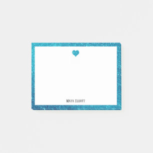 Post-it® Blanc avec Parties scintillant Turquoise Coeur et