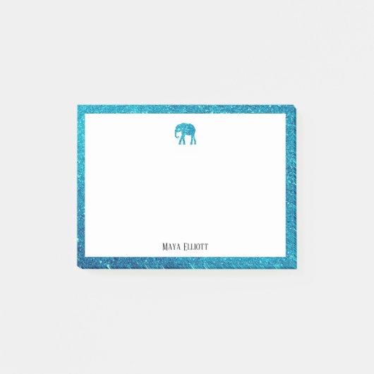 Post-it® Blanc avec Parties scintillant Turquoise Eléphant  (Devant)