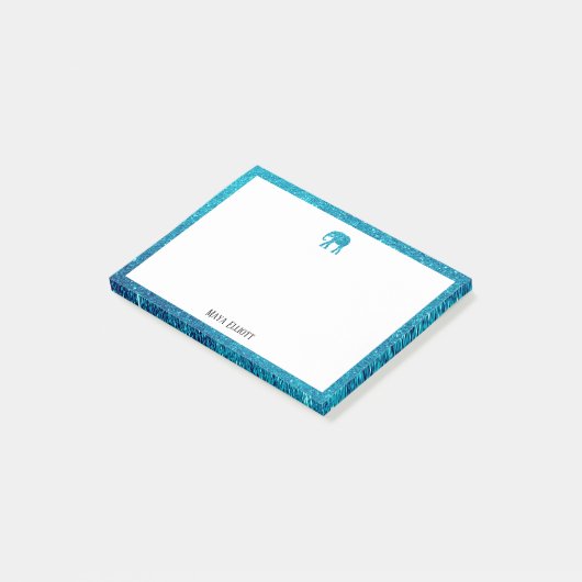 Post-it® Blanc avec Parties scintillant Turquoise Eléphant  (Incliné)