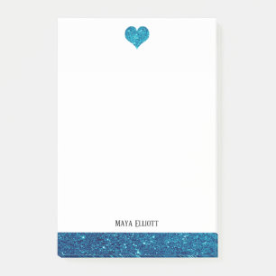 Post-it® Blanc avec Parties scintillant Turquoise Faux Coeu