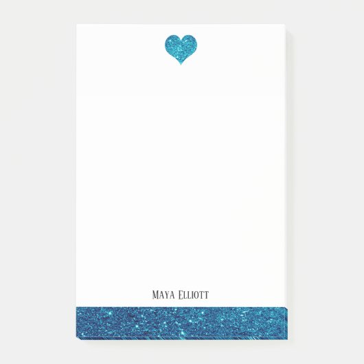 Post-it® Blanc avec Parties scintillant Turquoise Faux Coeu (Devant)