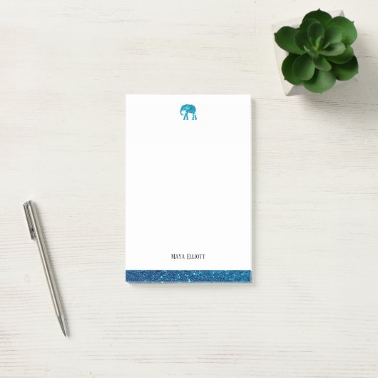 Post-it® Blanc avec Parties scintillant Turquoise Faux Elep (Bureau)
