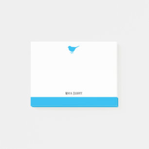 Post-it® Blanc avec petit ciel bleu Oiseau et bordure + Nom