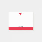 Post-it® Blanc avec Petit Oiseau Rouge & Bordure + Nom (Devant)