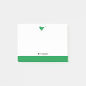 Post-it® Blanc avec Petit Oiseau Vert & Bordure + Nom (Devant)