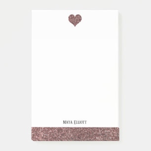 Post-it® Blanc avec Rose Gold Faux Parties scintillant Coeu