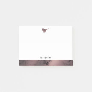 Post-it® Blanc avec Rose Marbre d'or Oiseau et bordure + No