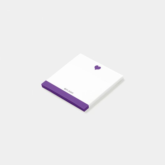 Post-it® Blanc avec un coeur et une bordure violet brillant (Incliné)
