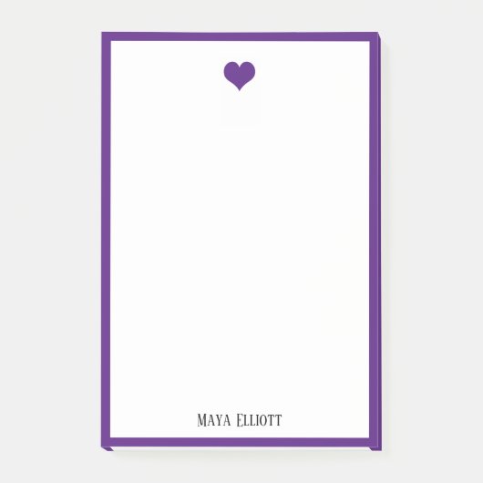Post-it® Blanc avec un coeur et une bordure violet brillant (Devant)