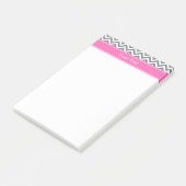Post-it® Blanc Charbon LG2 Chevron Rose Chaud Nom Monogramm (Incliné)