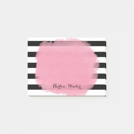 Post-it® Blanc chic de noir de rose de rayures (Devant)