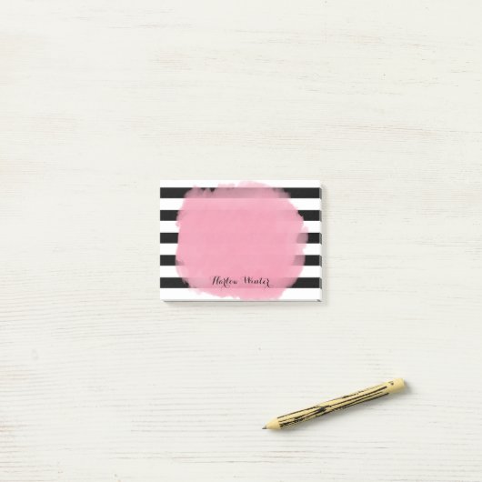 Post-it® Blanc chic de noir de rose de rayures (Sur un bureau)