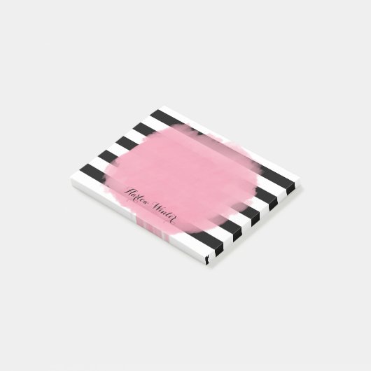 Post-it® Blanc chic de noir de rose de rayures (Incliné)