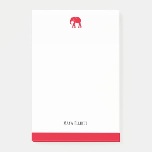 Post-it® Blanc & Éléphant Rouge Clair & Bordure, Nom (Devant)