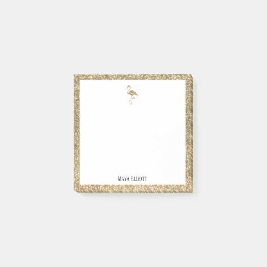 Post-it® Blanc + Faux Gold Parties scintillant Flamant rose (Devant)