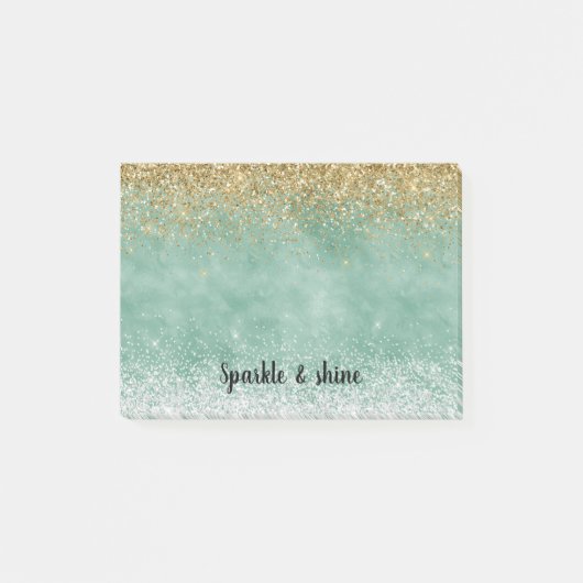 Post-it® Blanc Menthe Glam Or Paillettes (Devant)