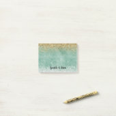 Post-it® Blanc Menthe Glam Or Paillettes (Sur un bureau)