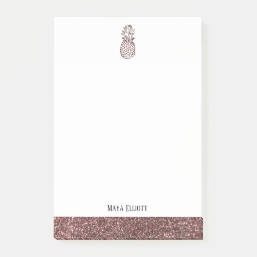 Post-it® Blanc + Rose Gold Faux Parties scintillant Ananas  (Devant)