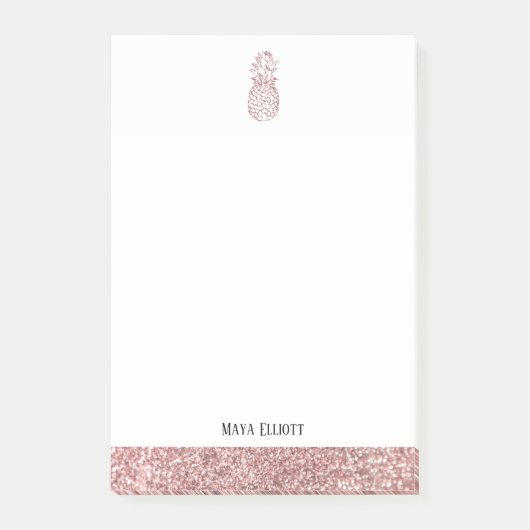 Post-it® Blanc + Rose Gold Faux Parties scintillant Ananas  (Devant)