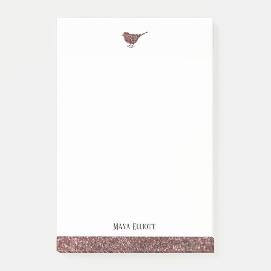 Post-it® Blanc & Rose Gold Faux Parties scintillant Oiseau  (Devant)