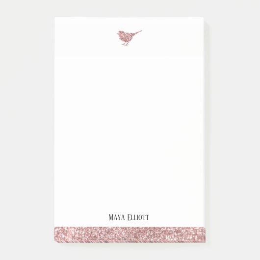 Post-it® Blanc & Rose Gold Faux Parties scintillant Oiseau  (Devant)