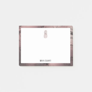 Post-it® Blanc sur ananas en marbre doré rose & bordure, no