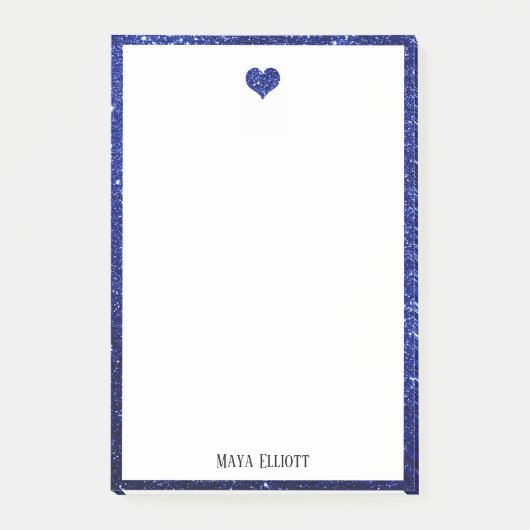 Post-it® Blanc sur Bleu Faux Parties scintillant Coeur & Bo (Devant)