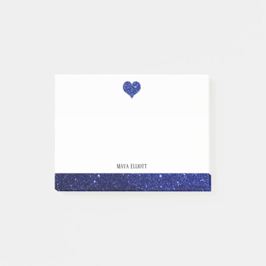 Post-it® Blanc sur Bleu Faux Parties scintillant Coeur & Bo (Devant)