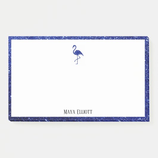 Post-it® Blanc sur Bleu Faux Parties scintillant Flamant ro (Devant)