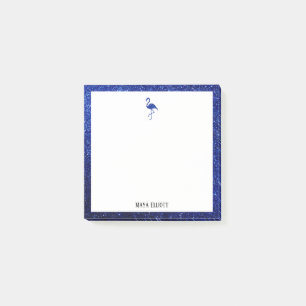 Post-it® Blanc sur Bleu Faux Parties scintillant Flamant ro