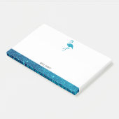 Post-it® Blanc sur flamant rose faux pailleté sarcelle & bo (Incliné)