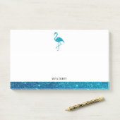 Post-it® Blanc sur flamant rose faux pailleté sarcelle & bo (Sur un bureau)