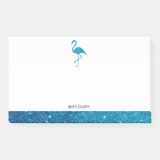 Post-it® Blanc sur flamant rose faux pailleté sarcelle & bo (Devant)