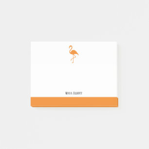 Post-it® Blanc sur Flamant rose orange et bordure avec nom