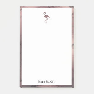 Post-it® Blanc sur marbre or Rose, Flamant rose & bordure, 