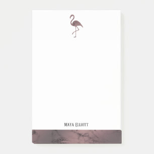 Post-it® Blanc sur marbre or Rose, Flamant rose & bordure,