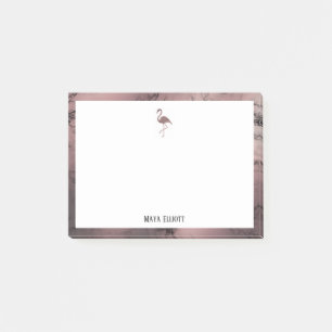 Post-it® Blanc sur marbre or Rose, Flamant rose & bordure, 