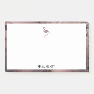 Post-it® Blanc sur marbre rose or, flamant rose et bordure,