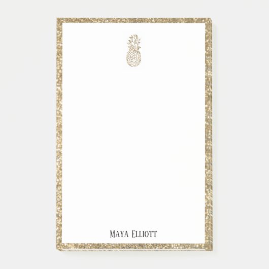 Post-it® Blanc sur Parties scintillant Gold Faux Ananas & B (Devant)