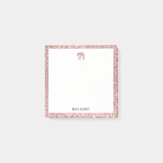 Post-it® Blanc sur Rose Gold Faux Parties scintillant Eleph (Devant)