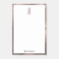 Blanc sur Rose Gold Marble Ananas & Bordure, Nom