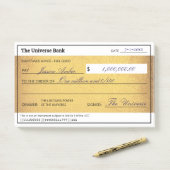 Post-it® Blank Check Gold Law of Attraction Abundance (Sur un bureau)