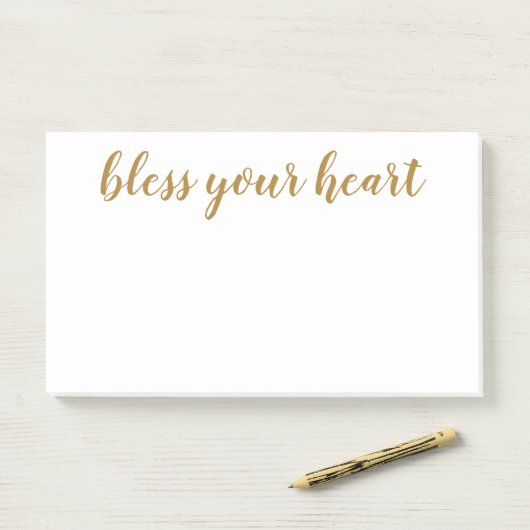 Post-it® Bless Your Heart Script Doré (Sur un bureau)