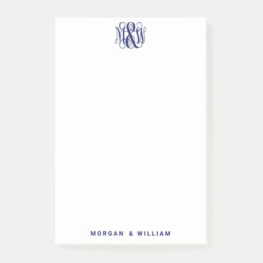 Post-it® Bleu 3 Monogramme de vigne initiale Script Monogra (Devant)