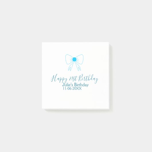 Post-it® Bleu arc heureux 21e anniversaire nom date petite (Devant)