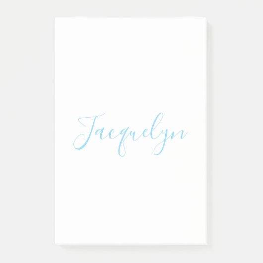 Post-it® Bleu Blanc Plaine Élégant Moderne Calligraphie Nom (Devant)