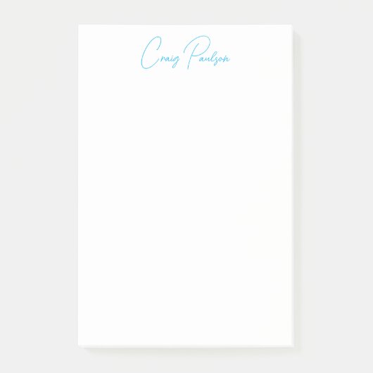 Post-it® Bleu Blanc Votre Nom Calligraphie Unique Minimalis (Devant)