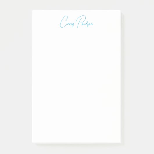 Post-it® Bleu Blanc Votre Nom Calligraphie Unique Minimalis (Devant)